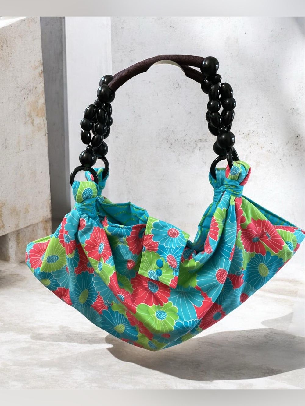 Vibrant Floral Reversible Padded Handmade Hobo Bag NWOT